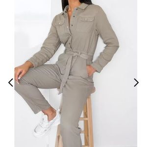 Beige Denim Jumpsuit